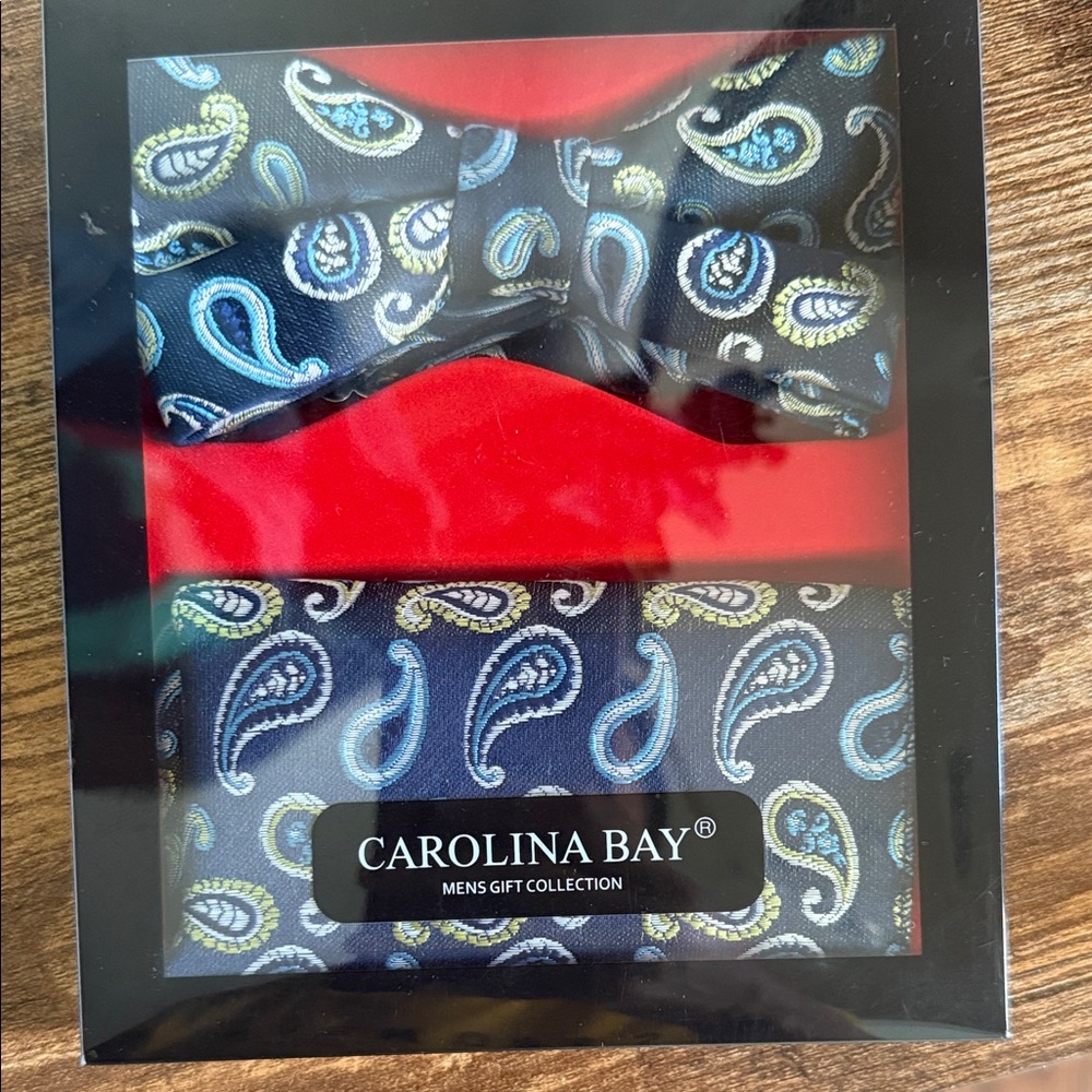 Carolina Bay Blue Paisley Bow Tie and Pocket Square Set